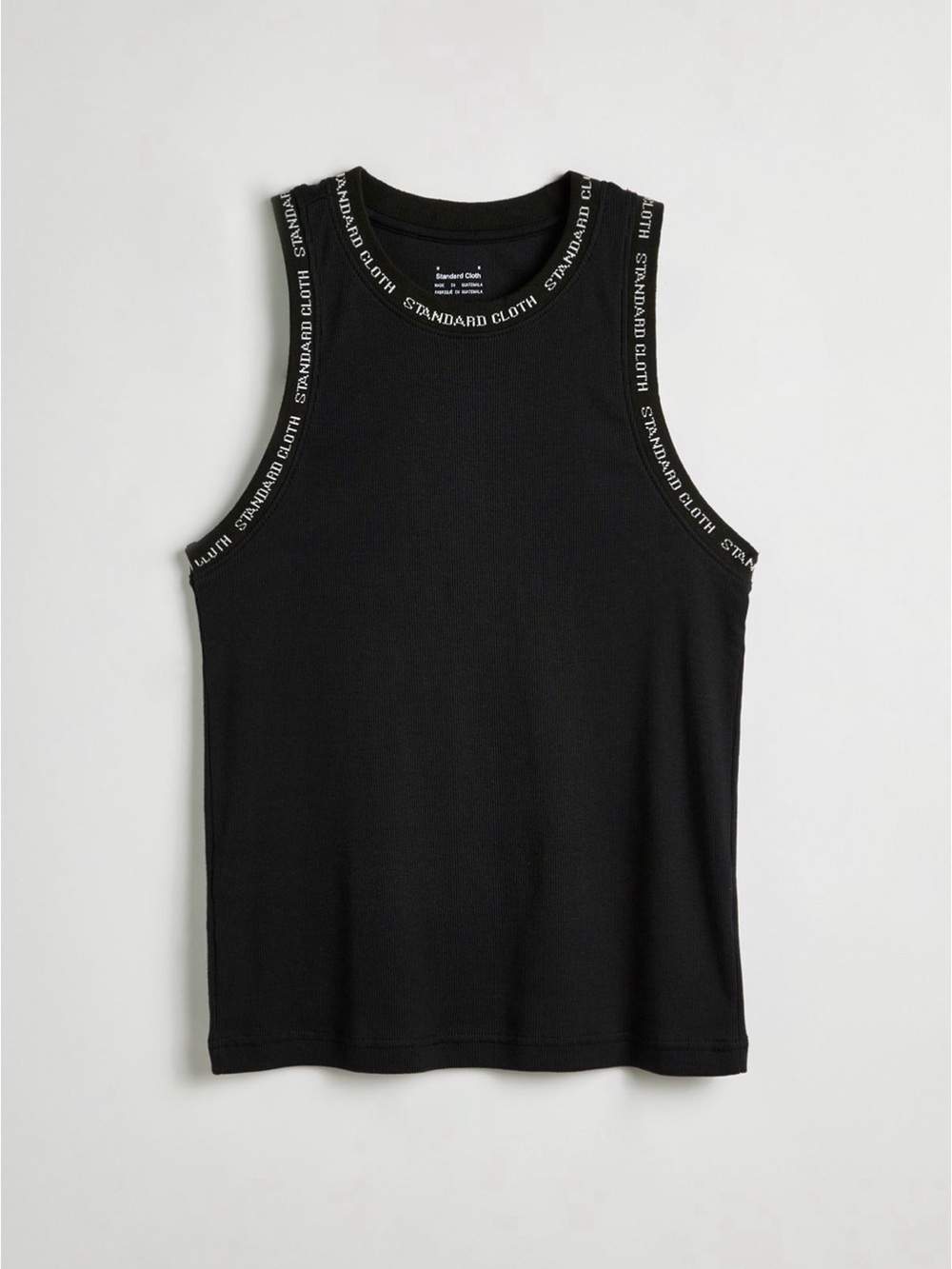 Urban Outfitters Black Ribbed Logo-Trim Tank Top
